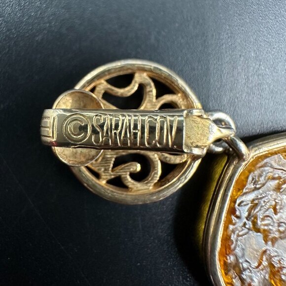 Vintage Clip On Earrings Sarah Coventry Honey Amber Dangle 1970s Retro Gold Tone - Picture 6 of 8